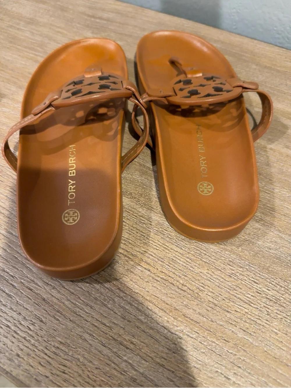 Tory Burch Miller Cloud Leather Sandals Miele Brown 9.5 Orig Box & dust cover